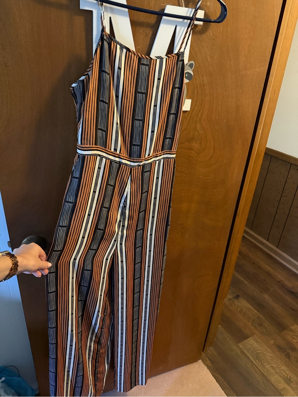 Forever 21 Brown, Black & Cream Striped Wide-Leg Jumpsuit